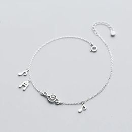 MloveAcc 925 Sterling Silver Cute Music Note Charm Anklet for Women Silver Ankle Bracelet Jewellery on Leg Chain Adjustable Length 240522