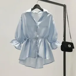 Women's Blouses V-neck Waistband Skirt Shirt For Summer Spring Korean Version Chiffon Loose Ruffled Edge Doll Top ZL495