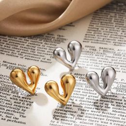 Stud Earrings Minimalist Glossy Stainless Steel Heart Shape Shiny Charm Jewelry For Women Gold Plated Waterproof Gift 2024