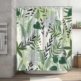 Shower Curtains Tropical Green Leaf Black Gold Leafs Palm Plant Polyester Fabric Bath Screen Bathroom Decoration Set With Hooks