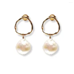 Stud Earrings Lii Ji Real White Baroque Pearl Geometric 925 Sterling Silver 18K Gold Plated Elegant Jewellery For Women