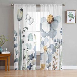 Curtain Summer Flowers And Plants Tulle Curtains For Living Room Bedroom Children Decor Sheer