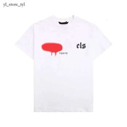 Mens Designer T Shirt Clothes Palms Designer Shirts Women T Shirts Fashion Spray Paint Graffiti Couple Short Sleeves High Street Loose Tide Brand Crew Neck Letter 724