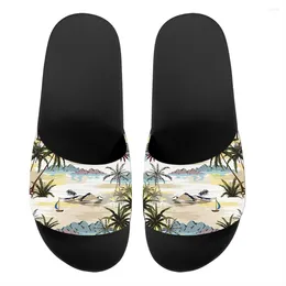 Slippers Summer Women Comfortable Beach Sandals Hawaiian Tree Print Soft Indoor Couple Non-slip Thick-soled Flip Flops