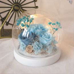Decorative Objects Figurines Eternal flowers in the night glow rose glass cover creative finished product decoration flower gift box home H240521 Q32U