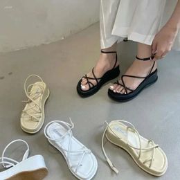 Design Sandals Women Toe Summer Open Fashion Narrow Band Dress Shoes Platform Wedges Heel Ladies Ankle Strap Gladiator Sand 3ea