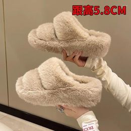 Slippers Large Size Plush For Women Korean Version Head High-heeled Daily Shoes Ladies Spot Open-toe Women's Dragging