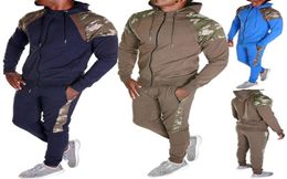 Men Tracksuit Set Camo Patchwork Sweat Suit Set Mens Sports Suit Hoodie Sweatshirt Sweatpants 2 Pieces Jogger Outfit5722725