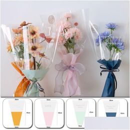 Packing Bags 30Pcs Wrap Paper Bag For Bouquet Rose Flowers Transparent Poly Gifts Packaging Material Wedding Party Florist Supplies 22 Dhfcw