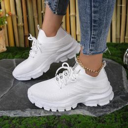 Casual Shoes 2024 Women's Knitted Vulcanize Summer Breathable Women Sneakers Lace Up Outdoor Walking Ladies Zapatos
