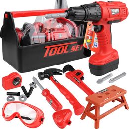 Childrens Tool Set with Electric Toy Drill Kids Power Construction Toy Pretend Play Toy Tools Kit for Toddler Boys Girls Child 240517