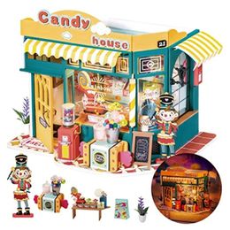 Robotime Rolife Rainbow Candy House DIY Miniature Dollhouse with LED Light Gifts for Kids Girls Xmas Gifts 240514