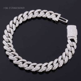 Wholesale10mm 7-9 Inches Sier 2 Rows Moissanite Link Bracelet Rhodium Plated Hiphop Style Miami Cuban Chain For Man