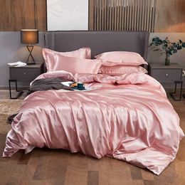 Bedding sets Bedding Supplies Solid Color Luxury Bedding Supplies Artificial Silk Satin Down Duvet Cover Double Size Bedding Supplies 2pcs/3pcs/4pcsQ240521