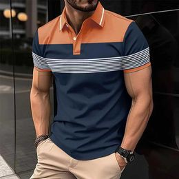 Men's T-Shirts Mens Fashion Polo Shirt Stripe Contrast Printed T-shirt Summer Short sleeved Polo Collar High Quality Breathable Mens Jacket Parachute Jumping Q240521