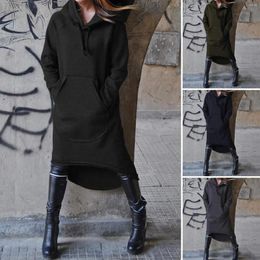 Casual Dresses Winter Fashion Warm Women Hoodie Dress 2024 Chic Long Sleeve Fleece Sweatshirt Ladies Solid Drawstring Hooded Vestidos