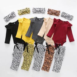 Clothing Sets 3Pcs Born Clothes Baby Girl Infant Outfit Ruffle Romper Top Bow Leopard Pants Headband Toddler