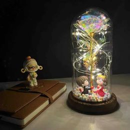 Decorative Objects Figurines The enchanting beauty of the Milky Way Rose and Beast in hot LED with fairy lights on dome is used as a Valentines Day gift H240521 W7SF