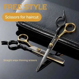 Hair Scissors Professional hair cutting black gold model hair clipper flat cut bangs thin cut high-end hair cutting tools Q240521