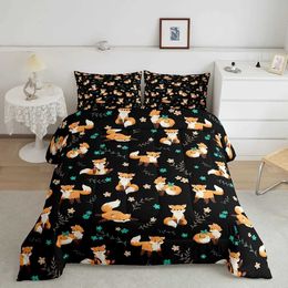 Bedding sets Fox Print Comforter Cover Set for Boys Girls Children 3D Animal Theme Duvet Room Decor Full Size Quilt 3Pcs H240521 1Q83
