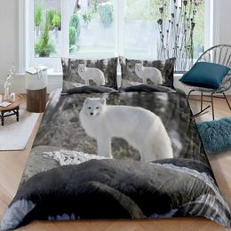 Bedding sets Fox Print Comforter Cover Set for Boys Girls Children 3D Animal Theme Duvet Room Decor Full Size Quilt 3Pcs H240521 J92B