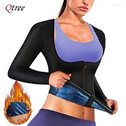 Women's Shapers Qtree Sauna Suit Shirt For Women Weight Loss Sweat Jacket Long Sleeve Slimming Body Shaper Fitness Zipper Workout Waist