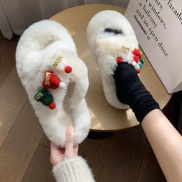 Slippers Winter Christmas Plush For Women Soft Bottom Warm Indoor House Flat Casual Fluffy Floor Slides Chaussures