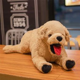 Plush Dolls Super Soft Long Plush Simulation Labrador Dog Toy Stuffed Cute Tongue Out Baby Golden Retriever Hug Pillow Sofa Throw Cushion H240521 R5X5