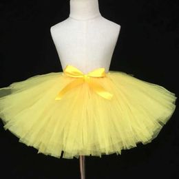 Skirts Girls Yellow Tutu Skirt Baby Fluffy Tulle Skirts Ballet Dance Pettiskirt Underskirts with Ribbon Bow Kids Party Costume Skirts Y240522