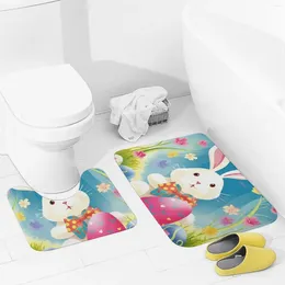 Bath Mats Bathroom Rugs Sets 2 Piece Spring Happy Easter Holiday Absorbent U-Shaped Contour Toilet Rug