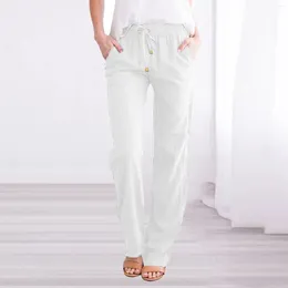 Women's Pants White Cotton Linen For Women Summer Long Casual Wide Leg Streetwear Elastic Waisted 2024 Palazzo