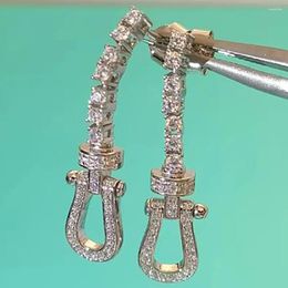 Dangle Earrings Custom Solid 10K White Gold Women Drop Lock Moissanite Diamonds Wedding Party Engagement Anniversary Stud Gift