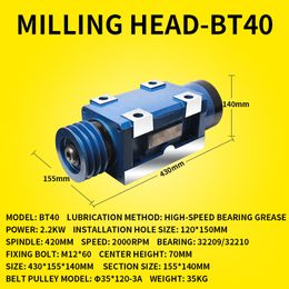 BT50 Chuck 4000W Power Head Cutting/Boring/Milling Machine Lathe Tool Spindle Head Max.2000RPM High Speed