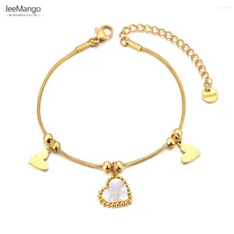 Link Bracelets JeeMango Stainless Steel Romantic Heart Natural Shell Charm For Women Fashion Chain Rust Proof Golden Jewellery JB23159