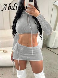 Work Dresses Abdieso 2024 Autumn Knitted Casual Two Piece Sets Women Outfits Fashion Long Sleeve Top And Mini Skirt Sexy Street Matching