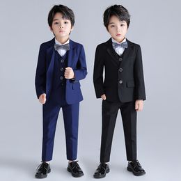 Solid colour children's suit suit boy's wedding performance suit (suit + trousers + waistcoat + shirt + bow tie)