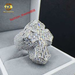 ZUANFA Jewellery Moissanite hip hop ring 925 sterling silver Cross Ring baguette VVS Moissanite men diamond ring