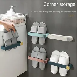 Bath Accessory Set Bathroom Slipper Shelf Kitchen Racks No Punching Wall Mounted One Piece Shoerack Space Saving Hanging Shelves