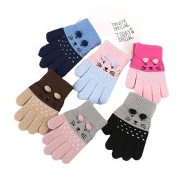 Cute Cartoon Cat Kids Winter Thick Knit Boys Girls Split Finger For Children Keep Warm Gloves Baby 3-7 Years Old L2405