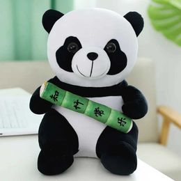 Plush Dolls New Cute Panda with Bamboo Plush Toy Soft Stuffed Cartoon Animal Mascot Bear Doll Home Decoration Sofa Pillow Cushion Girls Gift H240521 EPUX