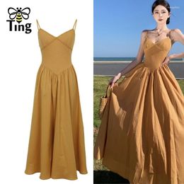 Casual Dresses Tingfly Women Fashion Summer V Neck Slim Waist A Line Midi Long Dress Lady Chic Bohemian Streetwear Sundress