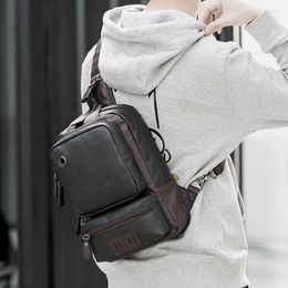 Backpack Leather Men Casual Male Chest Bag College Students School Business Laptop Daypacks Travel Bags Mochila