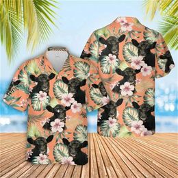 Men's Casual Shirts Hawaiian Summer Cow 3D Printed Beach Aloha Animal Short Sleeve Vacation Women Lapel Blouses Fashion Button Y2k Tops