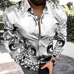 Men's Casual Shirts Autumn Winter Mens Long Shirt Single-Breasted Lapel 3D Latest Casual Daily Retro Pattern Theme Male Top shirt Button Cardigan T240522