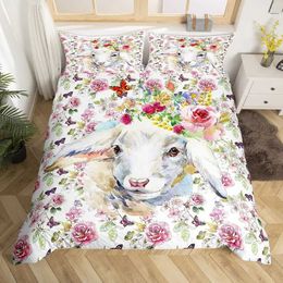 Bedding sets Cartoon Llama Alpaca Sets for Kids Boys Girls Floral Quilt Cover Room Decor Bedroom Collection 3Pcs Queen King Full Size H240521 GW4G