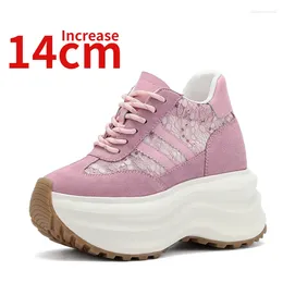 Casual Shoes Invisible Inner Heightening For Women Summer Comfortable Breathable Increase 14cm Pink Thick Bottom Dad's