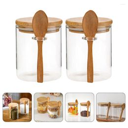 Storage Bottles 2 Pcs Glass Containers Food Canisters Airtight Lids Jar Pantry Coffee Bamboo Jars