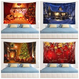 Tapestries Christmas Background Fireplace Tree Warm Family Wall Environmentally Friendly Printing Soft Hanging Cloth Home Tapestry Gift