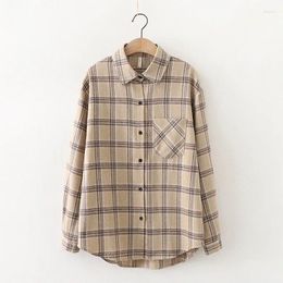 Women's Polos Plaid Shirt Women's Long-sleeved Retro Hong Kong Flavour Loose Plus Size Korean Style Spring Outer Wear Student Jacket