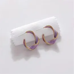 Stud Earrings Fashion Lavender Purple For Woman Metal Golden Twisted Art Line Gift Jewelry